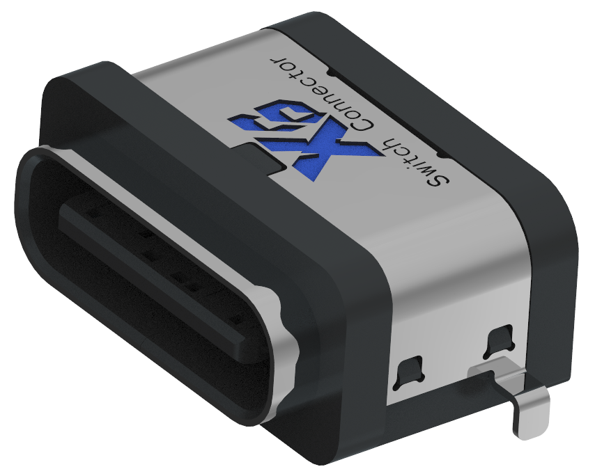 XB-TYPE C 3P-11 X 沉板防水母座B款(带钢片)(护脚外壳2脚插板,端子SMT)